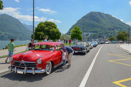 Lugano, Switzerland - 19 June 2017: vintage car exhibition at Lugano on Switzerlandのeditorial素材