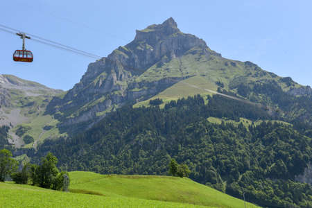 Engelberg, Switzerland - 31 July 2017: Cableway to mount Brunni at Engelberg on the Swiss alpsのeditorial素材
