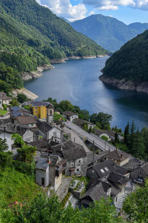 The village of Vogorno on Verzasca valley in the Swiss alps