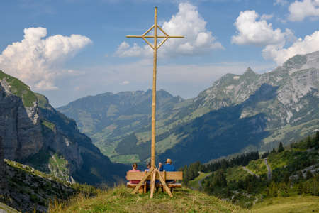 View at the valley of Melchtal on the Swiss alpsのeditorial素材