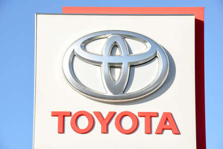 Lugano, Switzerland - 24 October 2018: Logo sign of Toyota car dealer at Lugano on Switzerlandのeditorial素材