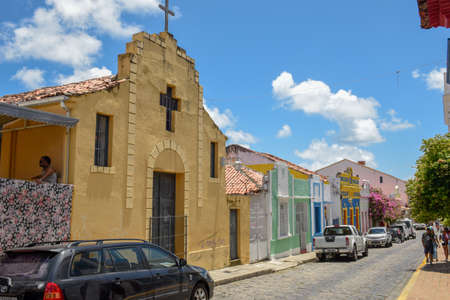 Olinda, Brazil - 27 January 2019: Colorful colonial houses at Olinda on Brazil
