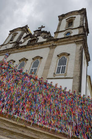 Colorful wish ribbons in front of Bonfim church at Salvador Bahia on Brazilのeditorial素材
