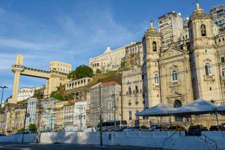 Salvador, Brazil - 3 february 2019: View of Lacerda Elevator from lower city in Salvador Bahia on Brazilのeditorial素材