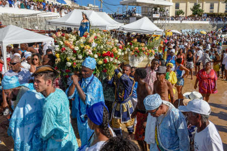 Salvador, Brazil - 2 February 2019: people during the celebration of Yemanja at Salvador Bahia on Brazilのeditorial素材