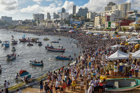 Salvador, Brazil - 2 February 2019: people during the celebration of Yemanja at Salvador Bahia on Brazilのeditorial素材