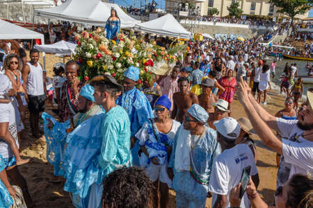 Salvador, Brazil - 2 February 2019: people during the celebration of Yemanja at Salvador Bahia on Brazilのeditorial素材