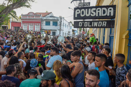 Olinda, Brazil - 27 January 2019: people parade in the streets during the carnival of Olinda on Brazilのeditorial素材