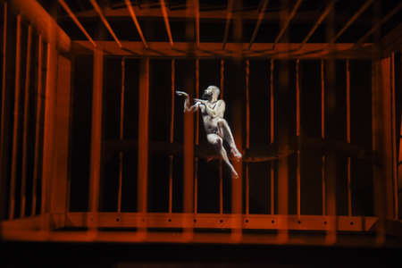 Aarhus, Denmark - 19 June 2019: man on cage installation at the ARoS art museum of Aarhus on Denmarkのeditorial素材