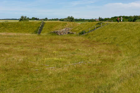 Trelleborg, Denmark - 24 June 2019: people walking on the Viking archaeological site of Trelleborg...