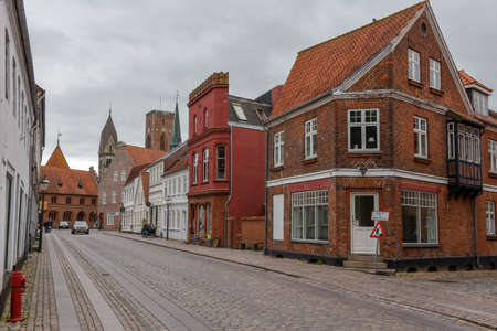 Ribe, Denmark - 22 June 2019: people walking at the traditional historic village of Ribe on Jutland in Denmarkのeditorial素材