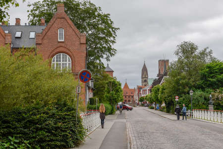 Ribe, Denmark - 22 June 2019: the traditional historic village of Ribe on Jutland in Denmark