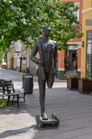 Odense, Denmark - 24 June 2019: the tin soldier statue from the tale of writer H.C. Andersen at Odense on Denmarkのeditorial素材