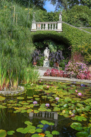 Ornamental floral garden and park of Madre island on lake Maggiore in Italyの写真素材