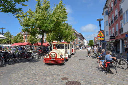 Angelholm, Sweden - 29 June 2019: people on tourist train at Angelholm on Swedenのeditorial素材