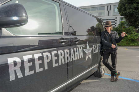 Montagnola, Switzerland - 28 April 2012: the German singer Udo Lindenberg posing with his carのeditorial素材