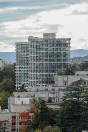 Geneva, Switzerland - 29 Oktober 2013: the modern skyline of Geneva on Switzerlandのeditorial素材