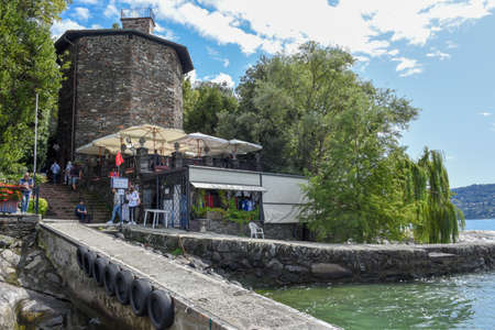 Isola Madre, Italy - 26 September 2019: the pier of Palace and garden park on Madre island in Italyのeditorial素材