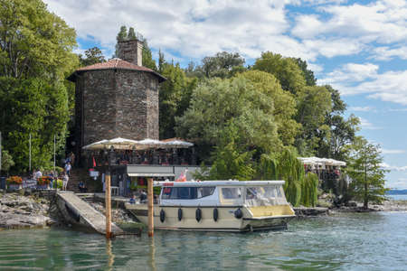 Isola Madre, Italy - 26 September 2019: the pier of Palace and garden park on Madre island in Italyのeditorial素材