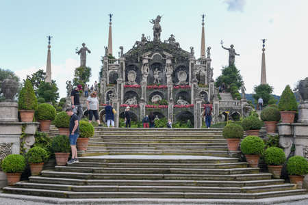 Isola Bella, Italy - 8 September 2019: people walking on the garden of Bella island on lake Maggiore in Italyのeditorial素材
