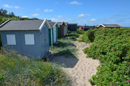 Beach huts at the coast of Tisvildeleje on Denmarkのeditorial素材