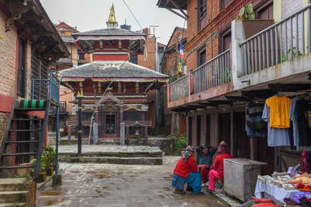 Bandipur, Nepal - 10 January 2020: the pedestrian zone in the center of Bandipur village on Nepal