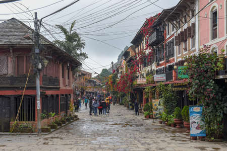 Bandipur, Nepal - 10 January 2020: the pedestrian zone in the center of Bandipur village on Nepalのeditorial素材