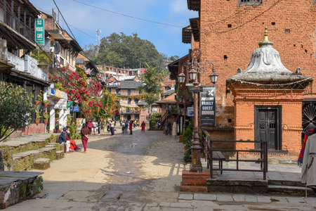 Bandipur, Nepal - 10 January 2020: the pedestrian zone in the center of Bandipur village on Nepalのeditorial素材