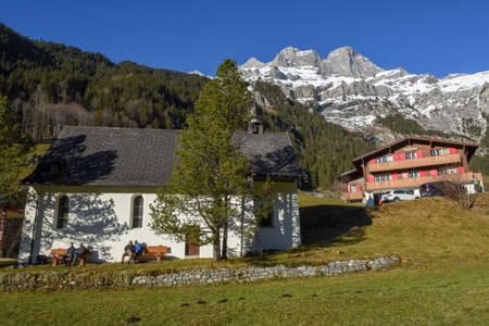 Engelberg, Switzerland - 29 December 2019: Mountain landscape at Engelberg on the Swiss alpsのeditorial素材