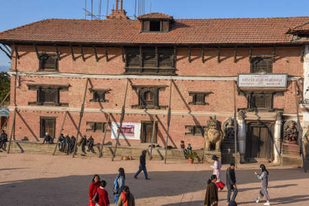 Bhaktapur, Nepal - 28 January 2020: people walking in Durban square at Bhaktapur on Nepalのeditorial素材