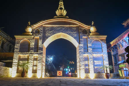 Bhaktapur, Nepal - 28 January 2020: city gate of Durban square at Bhaktapur on Nepalのeditorial素材