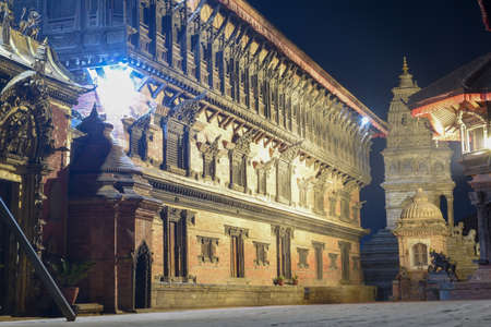 Bhaktapur, Nepal - 28 January 2020: palace of 55 windows at Durban square in Bhaktapur on Nepal