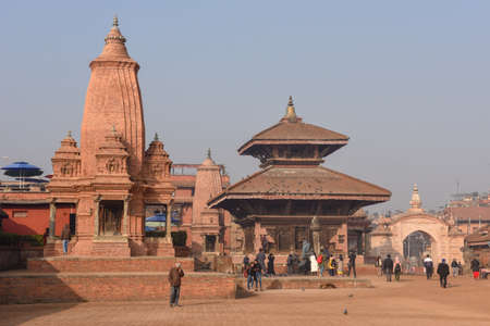 Bhaktapur, Nepal - 28 January 2020: people walking in Durban square at Bhaktapur on Nepalのeditorial素材