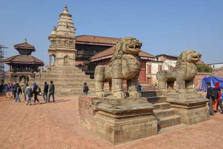 Bhaktapur, Nepal - 28 January 2020: people walking in Durban square at Bhaktapur on Nepalのeditorial素材