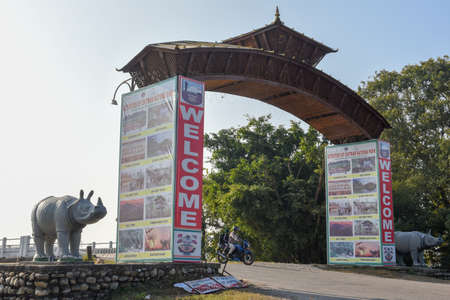 Chitwan, Nepal - 20 January 2020: The gate of Chitwan national park on Nepalのeditorial素材