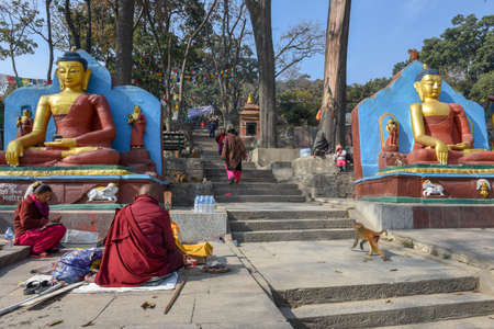 Kathmandu, Nepal 7 January 2020: people visiting the temple of Swayambhunath at Kathmandu on Nepal