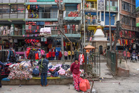 Kathmandu, Nepal - 7 January 2020:   people shopping at the market of Kathmandu in Nepal