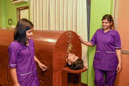 Kathmandu, Nepal - 30 January 2020: Ayurvedic massage treatment with steam bath at Kathmandu on Nepalのeditorial素材
