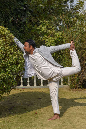 Kathmandu, Nepal - 2 February 2020: yoga position performed by a teacher at Kathmandu on Nepalのeditorial素材