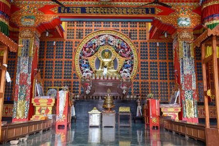 Interior of Buddhist monastery at the monastic zone of Lumbini in Nepalのeditorial素材