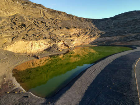 Landscape at the coast of El Golfo on Lanzarote in Canary islands, Spain