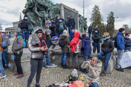 Bern, Switzerland - 20 March 2021: people on a demonstration against the lockdown at Bern on Switzerlandのeditorial素材
