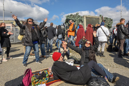 Bern, Switzerland - 20 March 2021: people on a demonstration against the lockdown at Bern on Switzerlandのeditorial素材