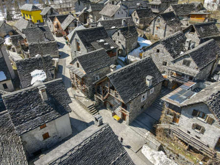 The village of Sonogno on Verzasca valley in the Swiss alpsのeditorial素材