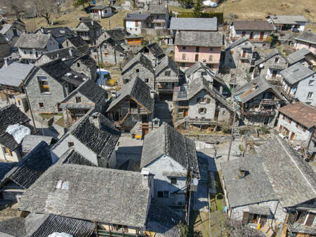 The village of Sonogno on Verzasca valley in the Swiss alpsのeditorial素材