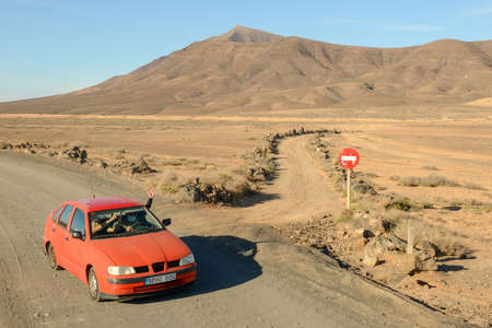 Lanzarote island, Spain - 21 January 2021: car driving on a road of Lanzarote island in Spainのeditorial素材
