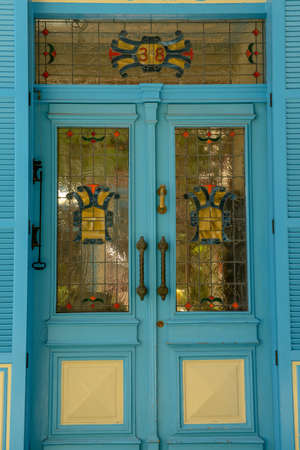 Entrance door at the village of Lefkara on Cyprusの写真素材