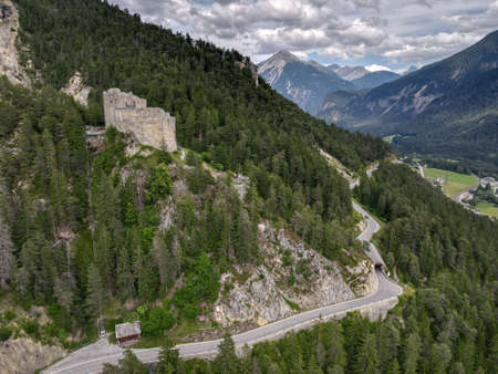 The ruins of Belfort castle near Brienz on the Swiss alpsのeditorial素材