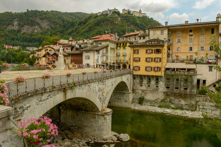 Varallo, Italy - 5 September 2021: Varallo Sesia village and Sacred mountain sanctuary on background in Piedmont, Italyのeditorial素材