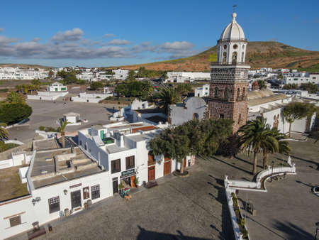 Aerial view with drone of Teguise at the Canary island on Lanzarote in Spainのeditorial素材